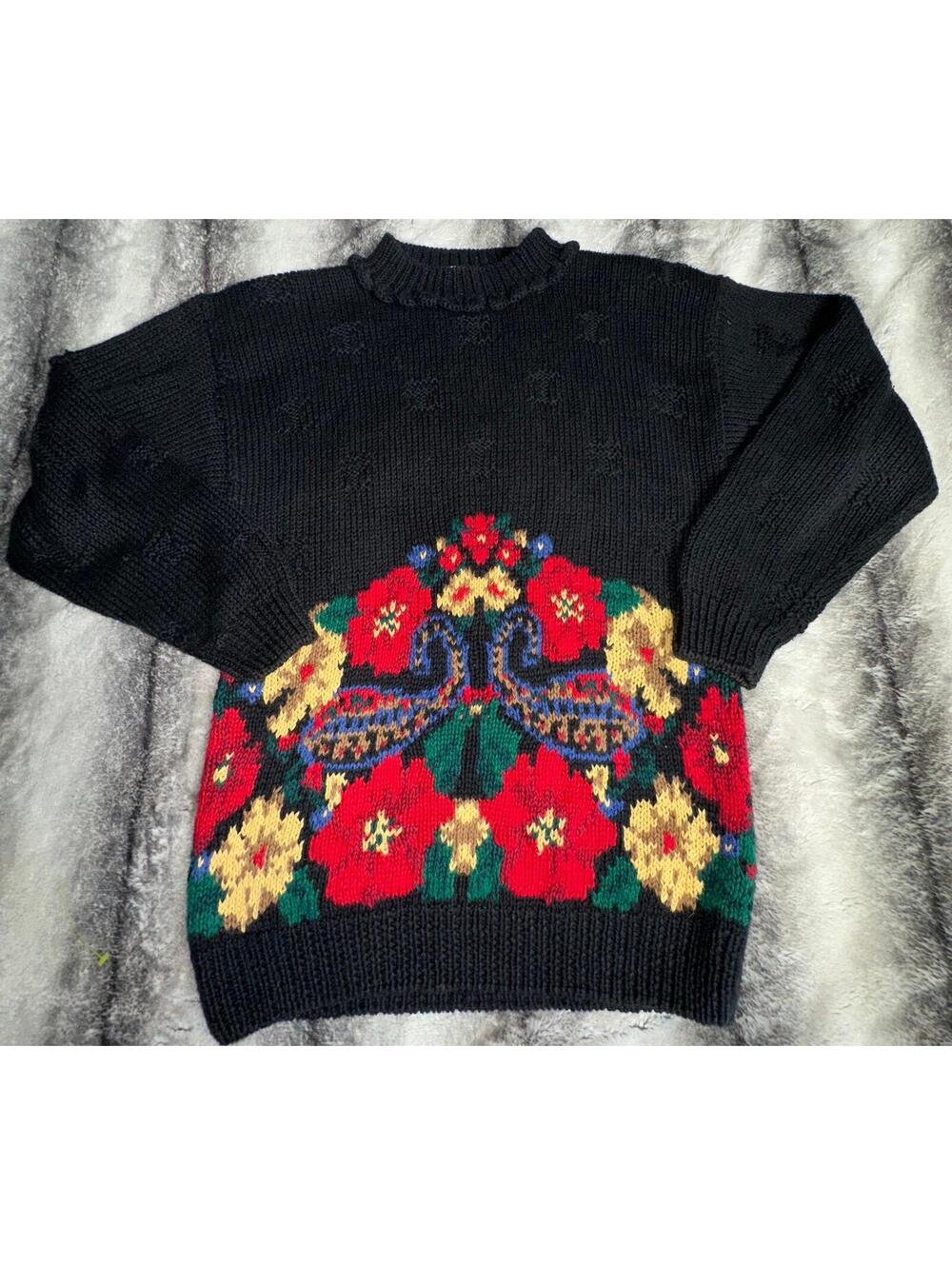 Vintage Eagles Eye Floral Chunky Knit 90s Sweater Cottagecore Women’s Medium